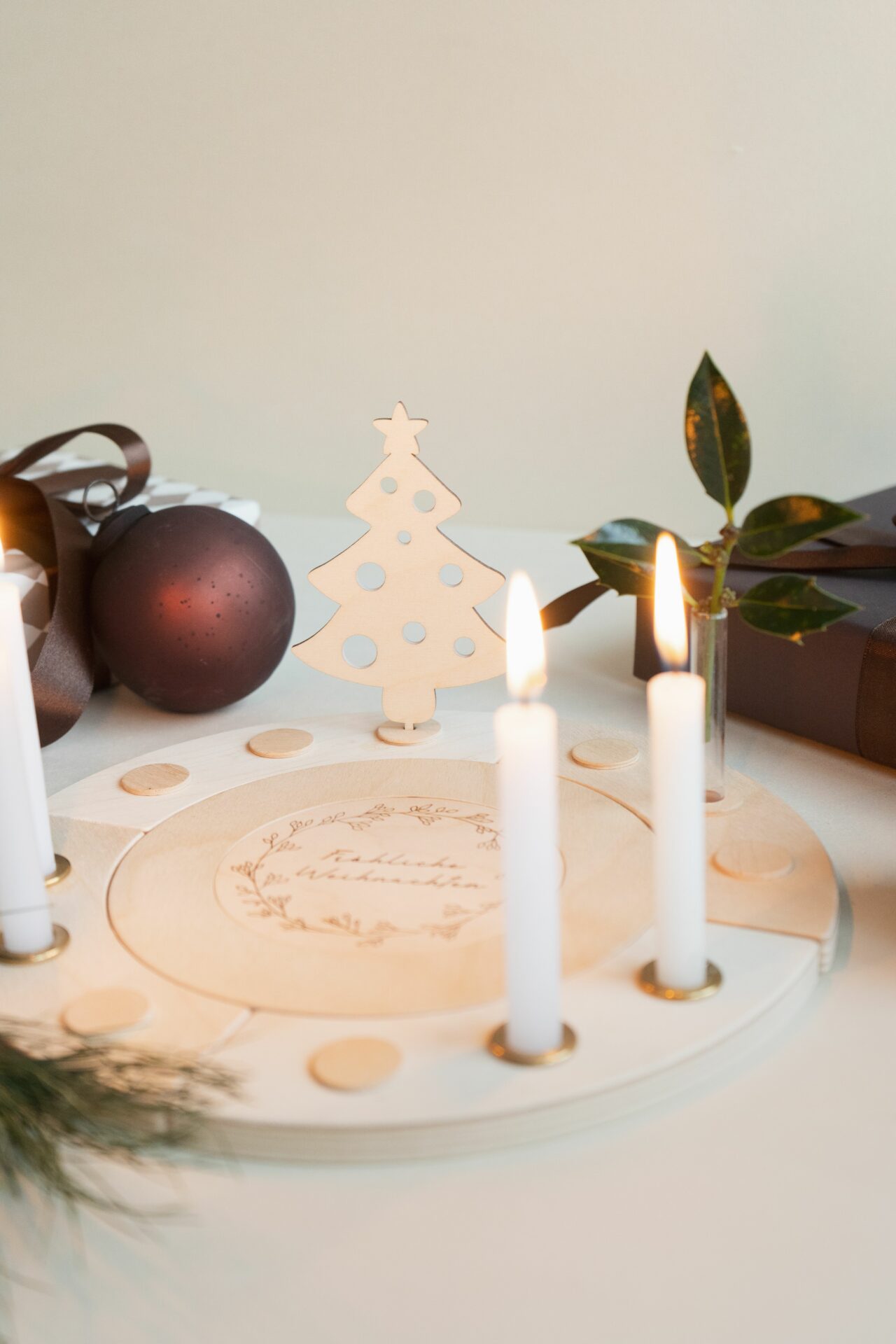 Weihnachtsbaum für den Geburtstagskranz als Tischdeko für Weihnachten.